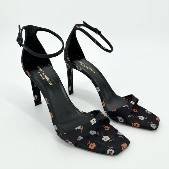 SAINT LAURENT Bea Ankle Strap Sandals Heels Polka Dot Floral Mixed - Picture 2 of 12